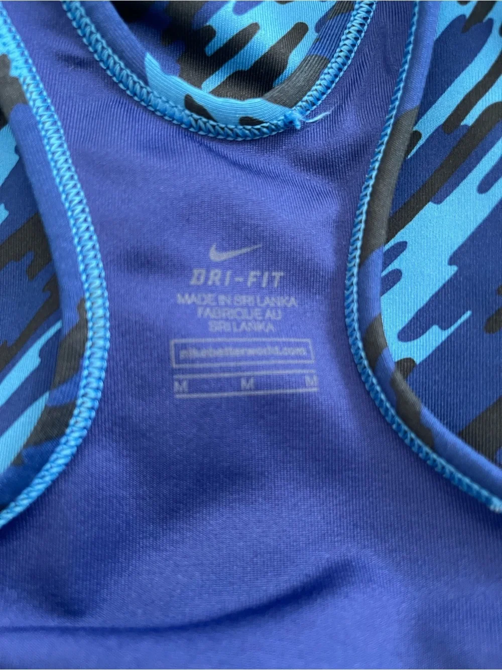 Nike Blue Camo Racerback Sports Bra with White Swoosh